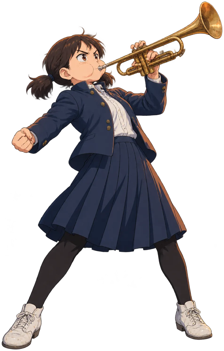 Mio Tachibana dari brass band meniup terompet penyok